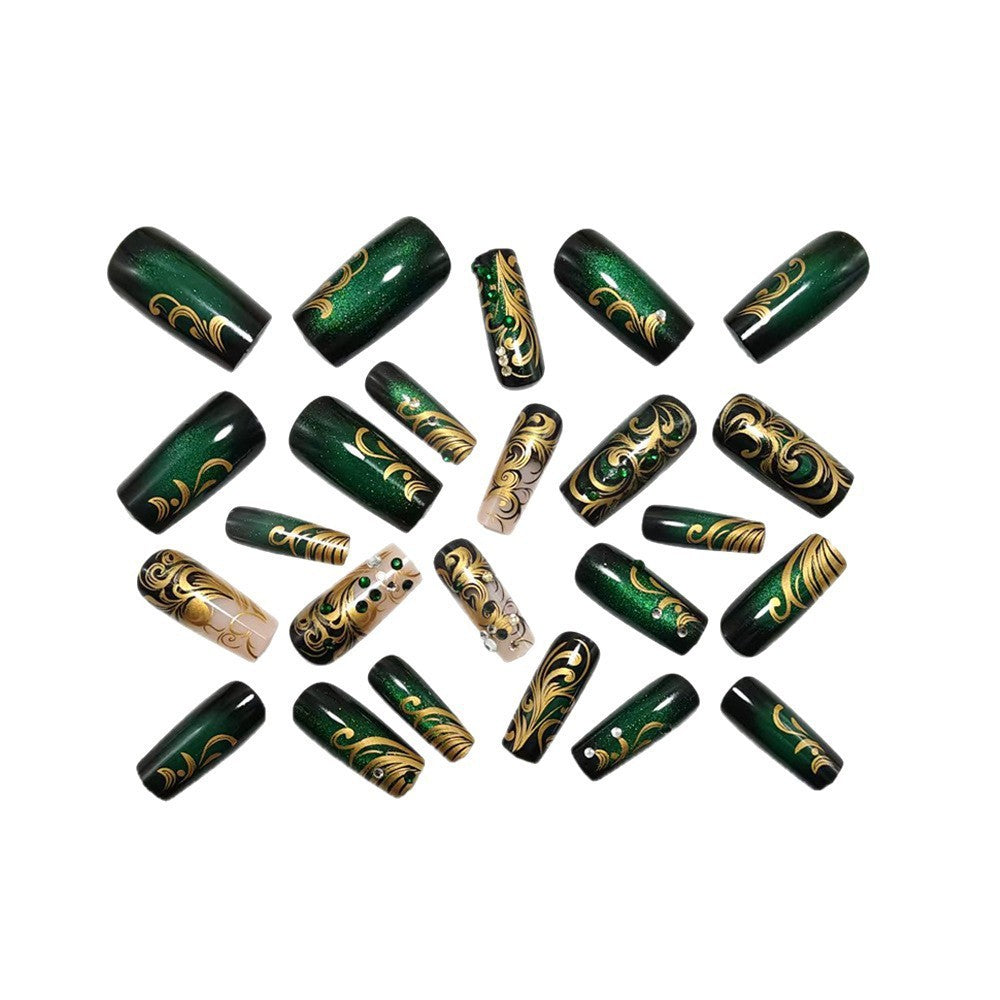 Siopsrl | Artificial nails with elegant gold and green tones Siopsrl