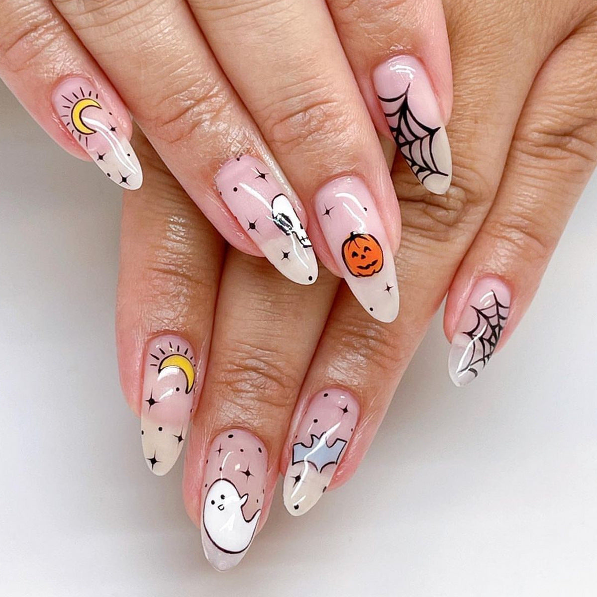 Creative Halloween Art Nail Set with Entertaining Ghost and Pumpkin Motifs Siopsrl