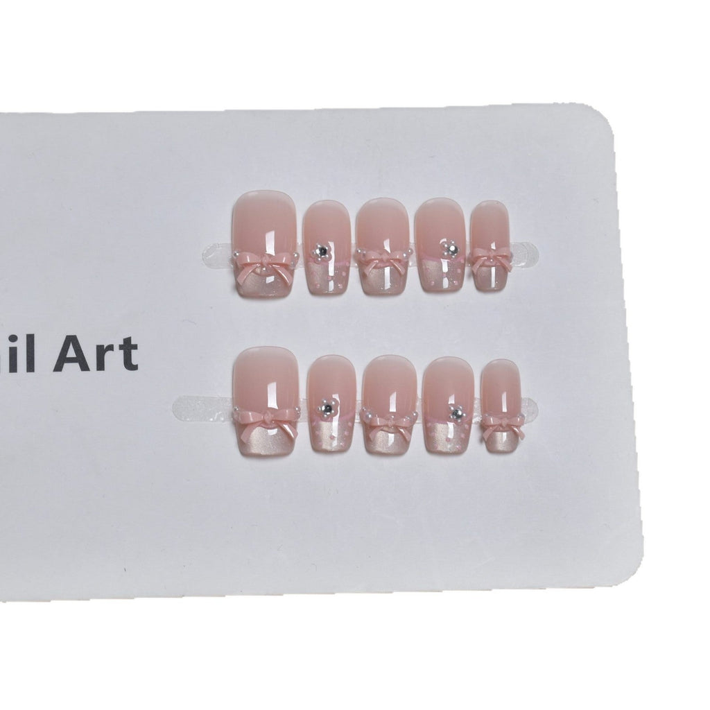 Siopsrl | Elegant French Tip Press-On Nail Art with Bow Accents Siopsrl