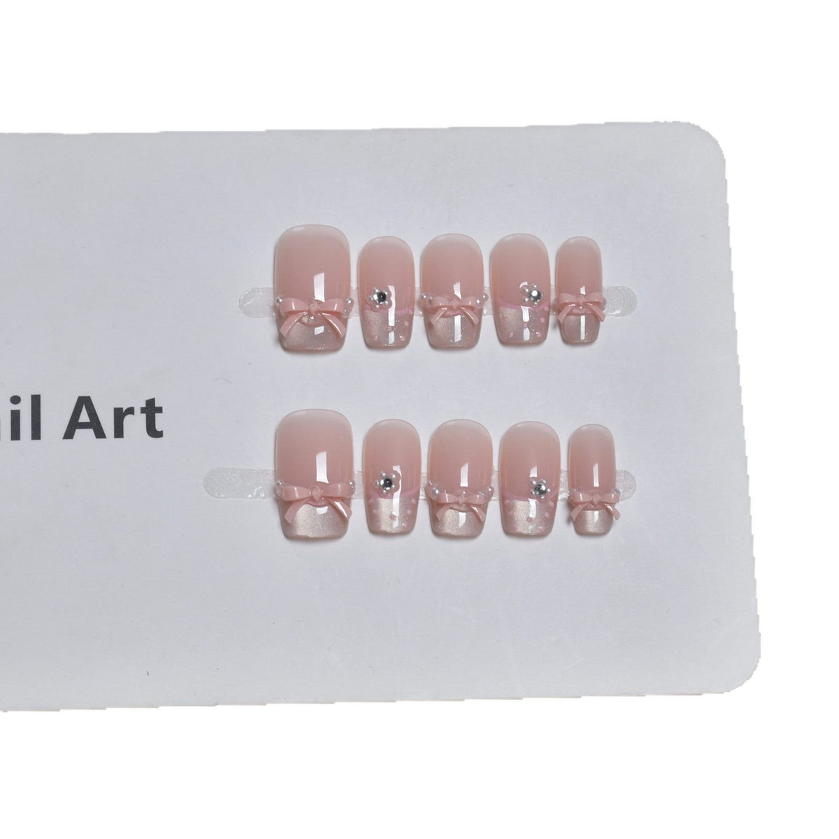Siopsrl | Elegant French Tip Press-On Nail Art with Bow Accents Siopsrl