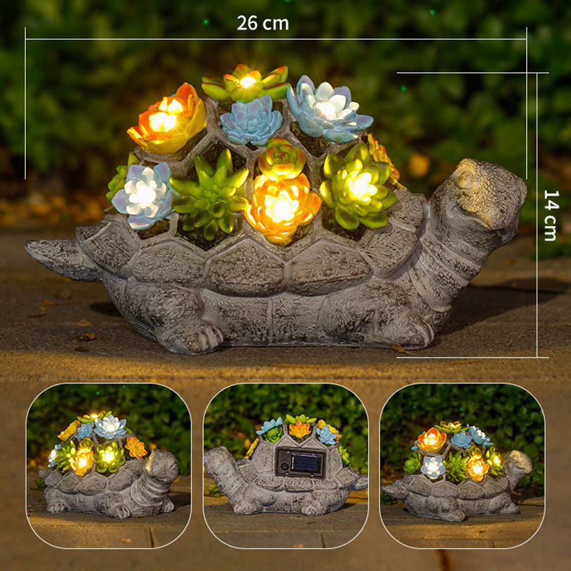 Solar Powered Succulent Turtle Garden Planter Night Light Ornament Siopsrl