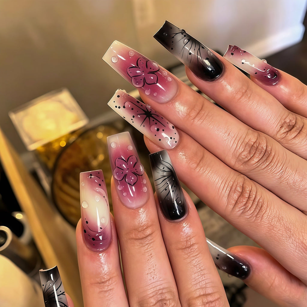 Siopsrl | Artistic Ombre Floral Press-On Nail Extensions Siopsrl