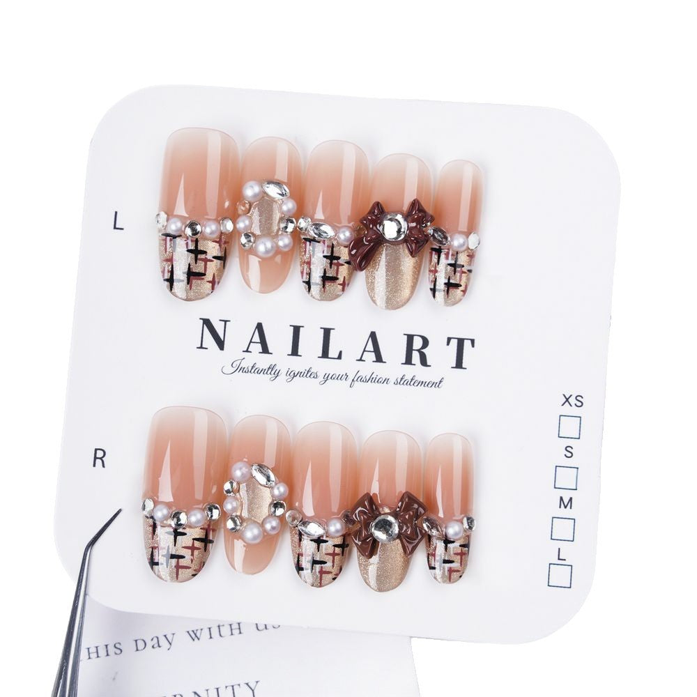 Siopsrl | Decorative Bow and Gemstone Press-On Nails Siopsrl