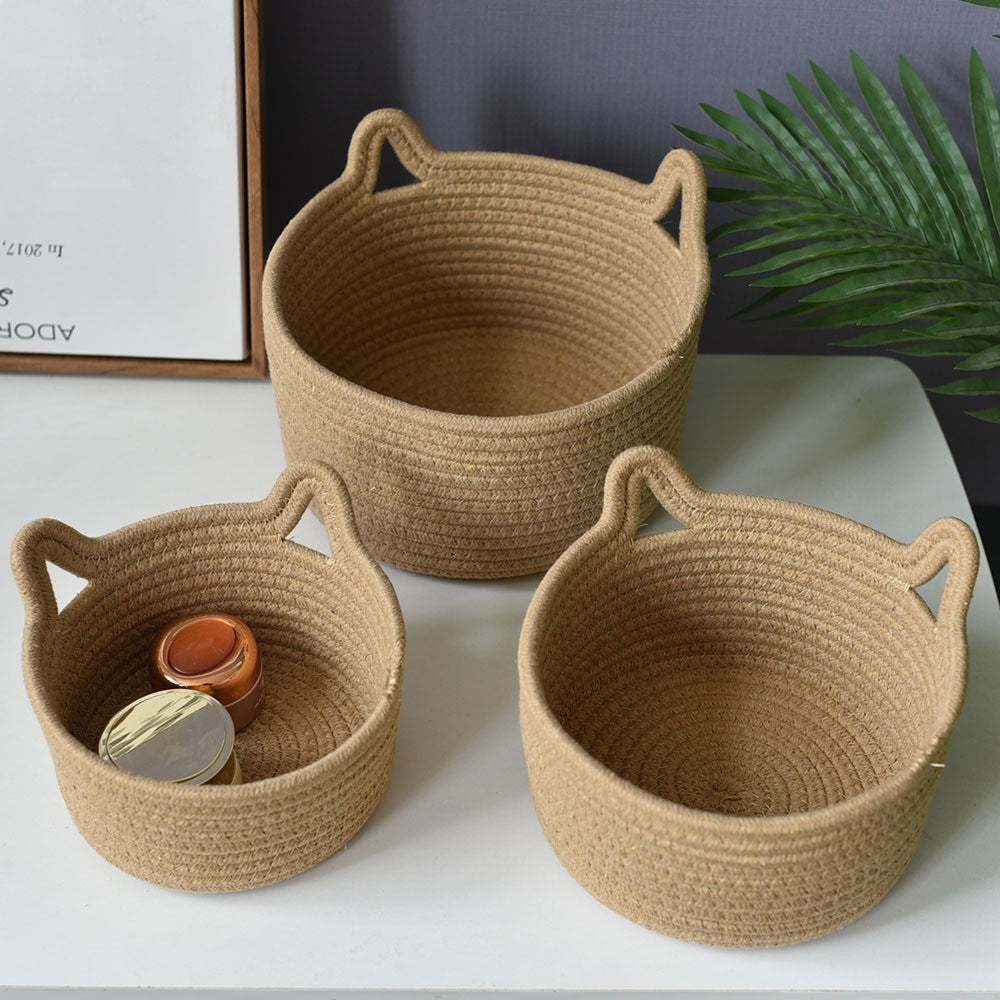 Cat-Eared Woven Storage Basket Siopsrl