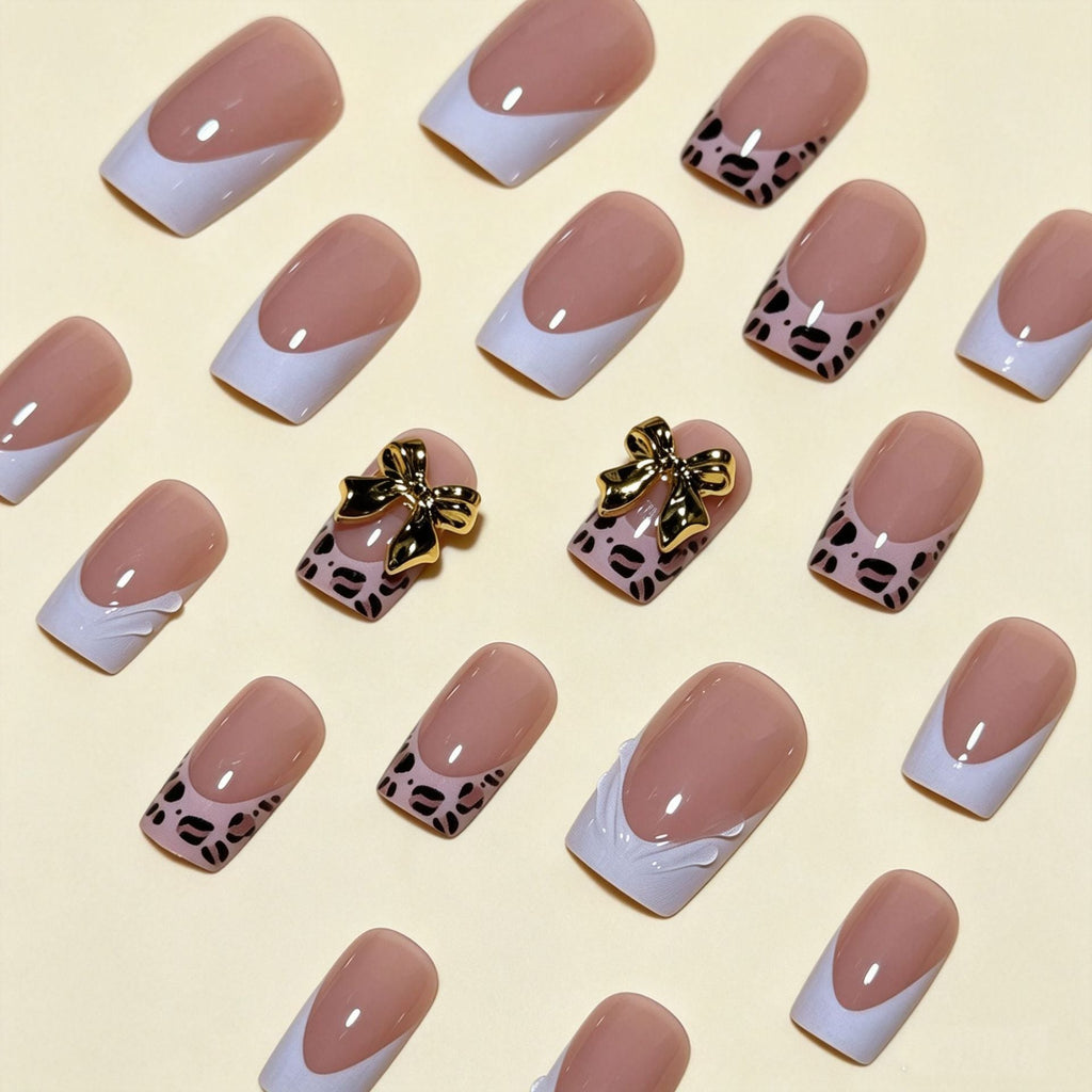 Siopsrl | Artistic Premium Leopard and Bow-Embellished Press-On Nail Tips Siopsrl