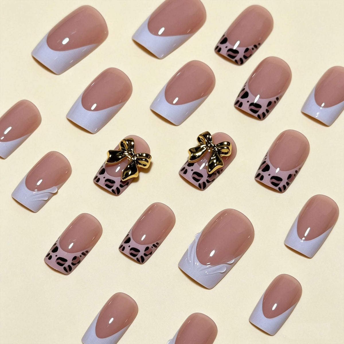 Siopsrl | Artistic Premium Leopard and Bow-Embellished Press-On Nail Tips Siopsrl