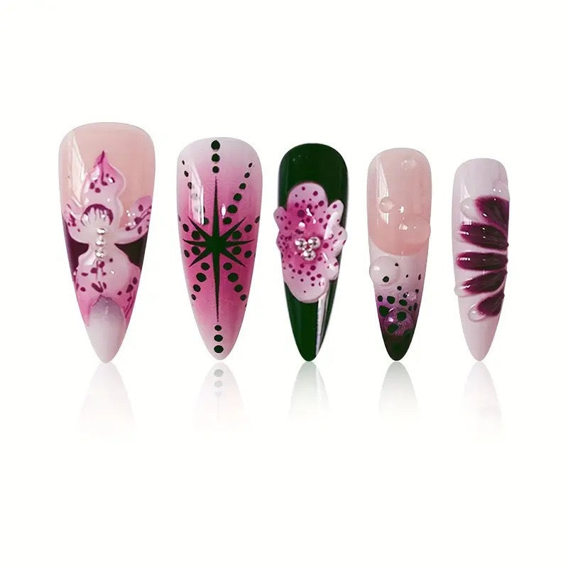 Siopsrl | Artistic Floral Stiletto Nail Extensions Siopsrl