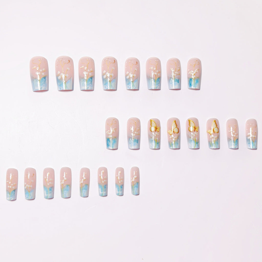 Siopsrl | Artificial nails with elegant flower and butterfly design Siopsrl
