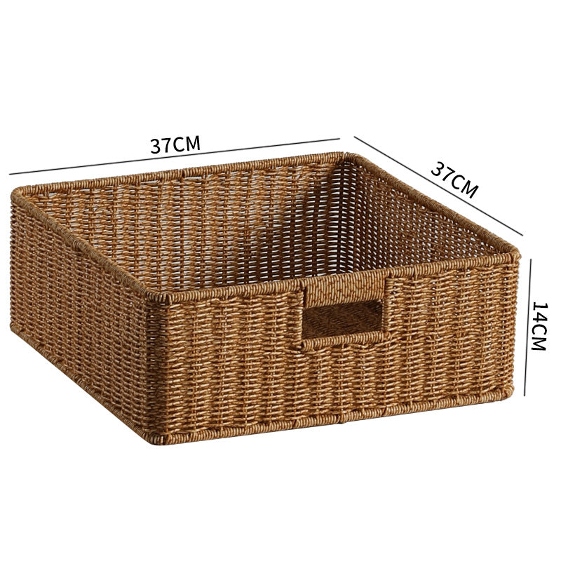 Handwoven Rectangular Storage Basket with Cut-Out Handles Siopsrl