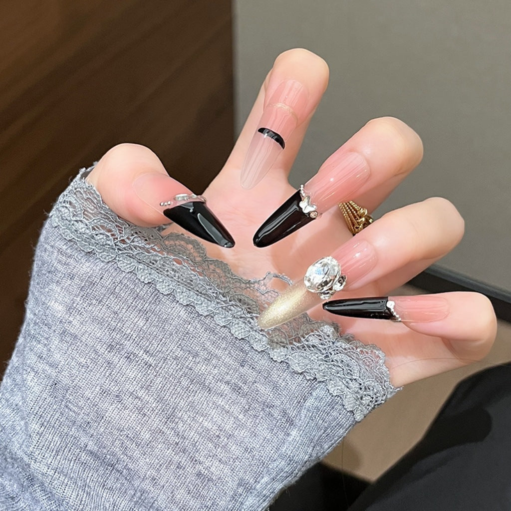 Siopsrl | Decorative Press-On Nails with Gem Accents Siopsrl