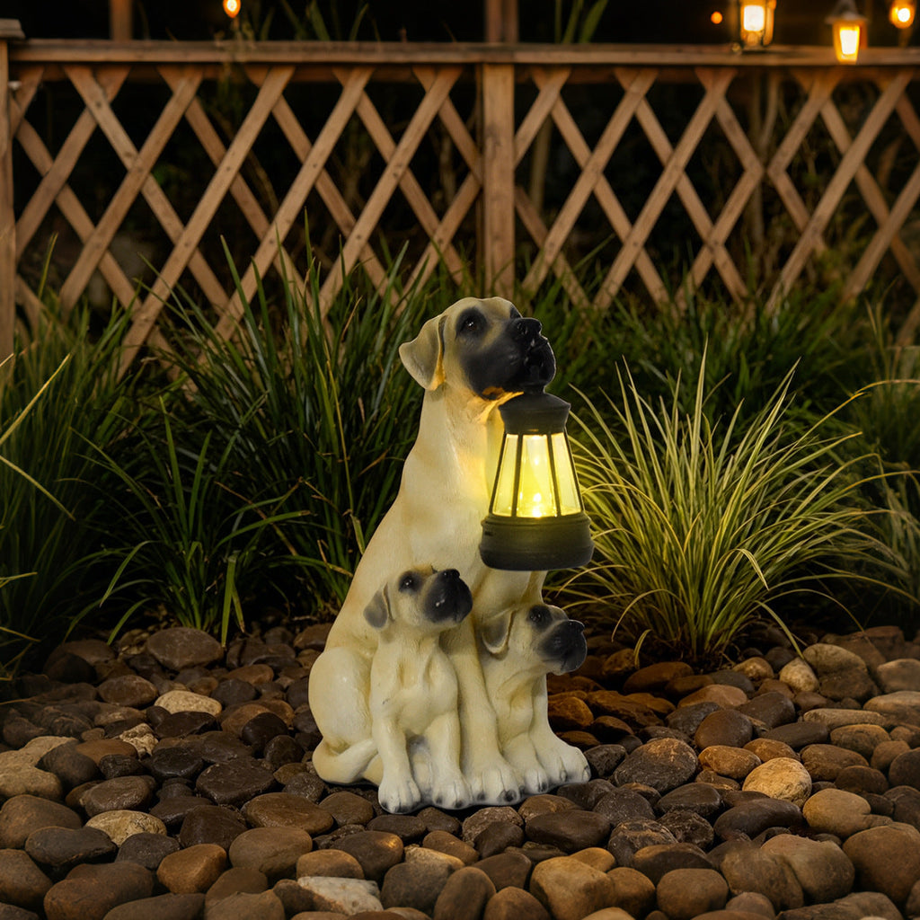 Resin Boxer Dog Solar Lantern Garden Sculpture Siopsrl