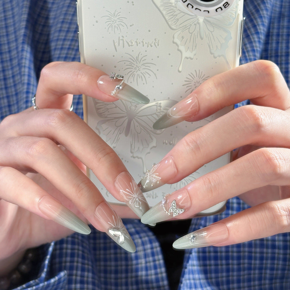 Siopsrl | Artistic Press-On Nail Art Set with Decorative Floral and Gemstone Accents Siopsrl
