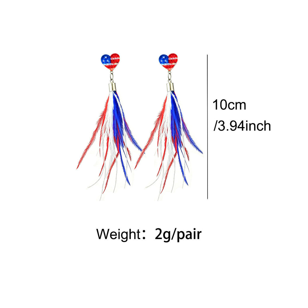 Siopsrl | Ladies long feather earrings with tassels, round cabochon stud and nickel-free setting Siopsrl
