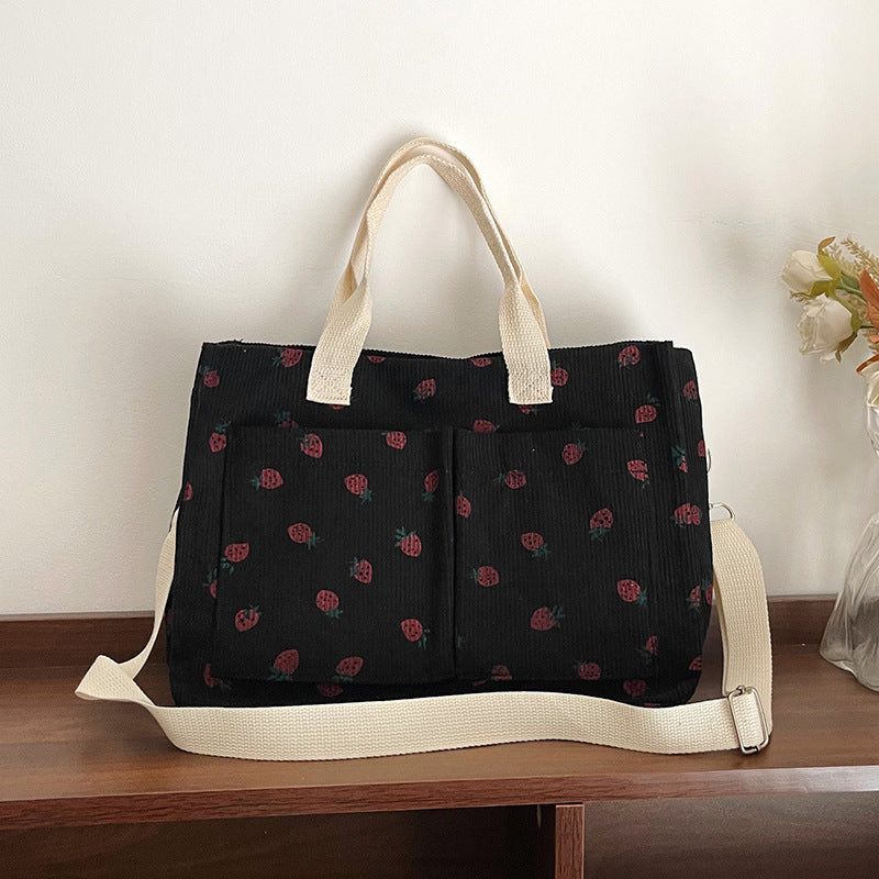 Siopsrl | WoStylish Multi-Pocket Strawberry Print Canvas Tote Bag Siopsrl
