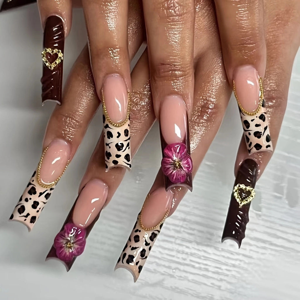 Siopsrl | Artistic Leopard and Floral Press-On Nails Siopsrl