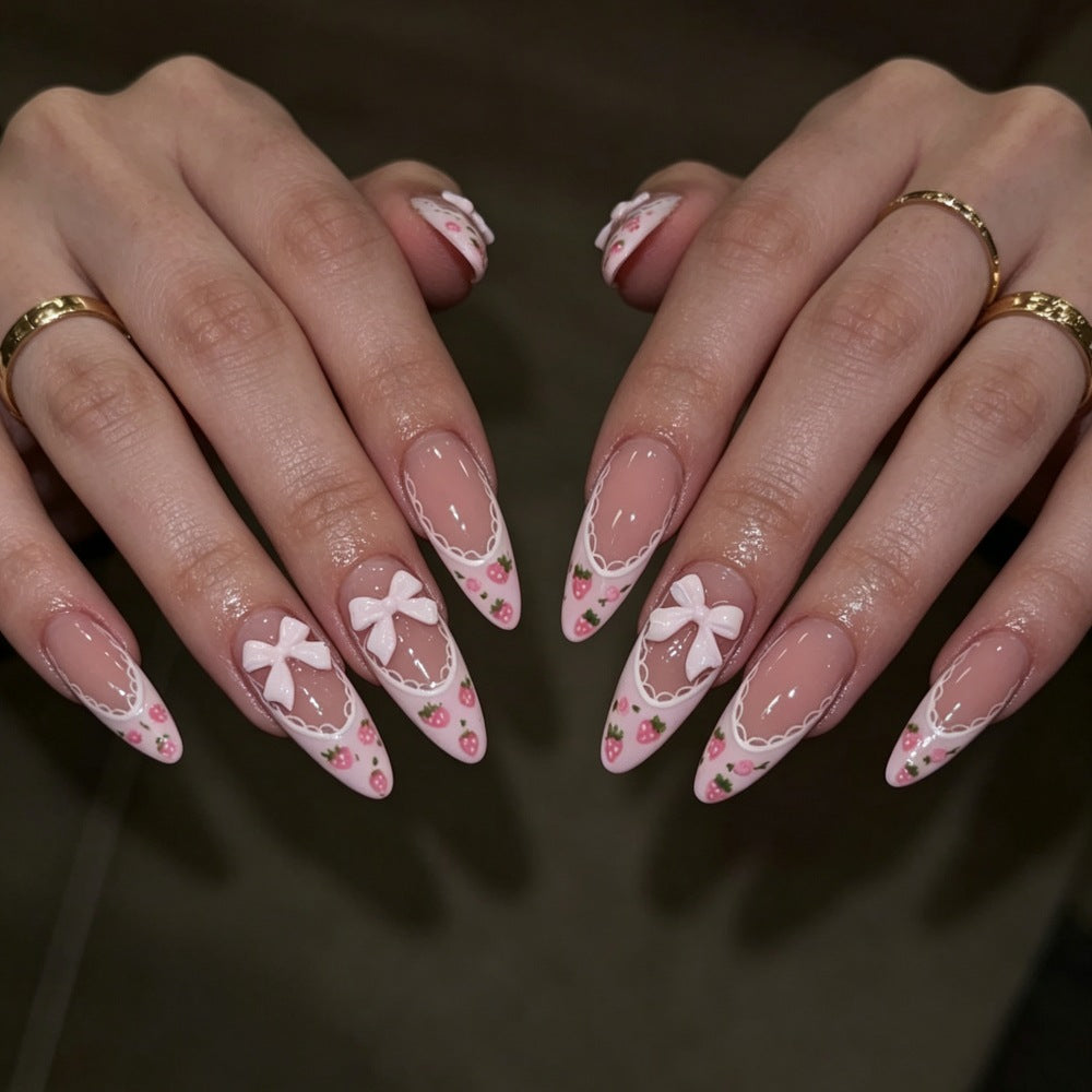 Siopsrl | Artificial nails with romantic floral and ribbon motifs Siopsrl