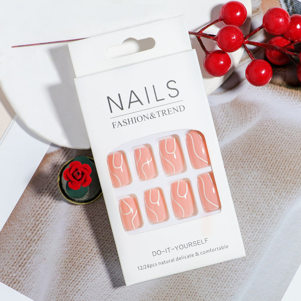 Siopsrl | Elegant Press-On Nail Design with Artistic White Swirl Siopsrl