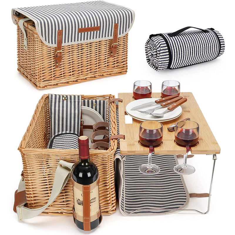 Ladies picnic basket with integrated dinnerware set andStylish folding table Siopsrl