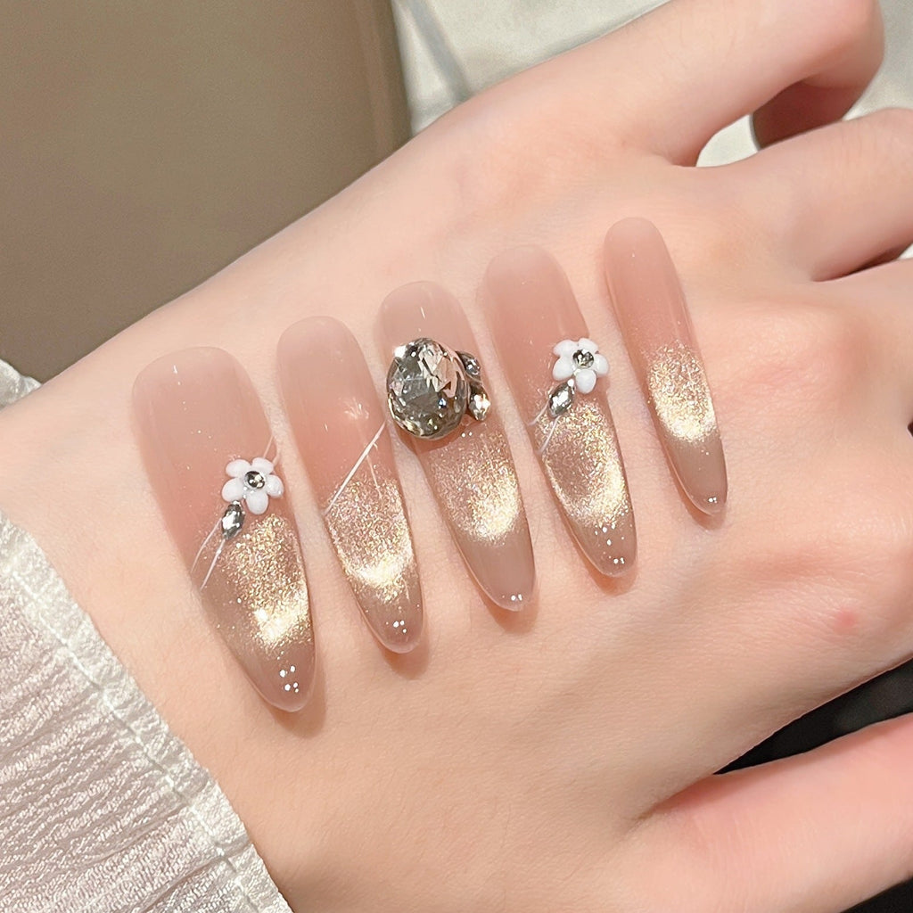 Siopsrl | Decorative Press-On Nails with Gem Accents Siopsrl