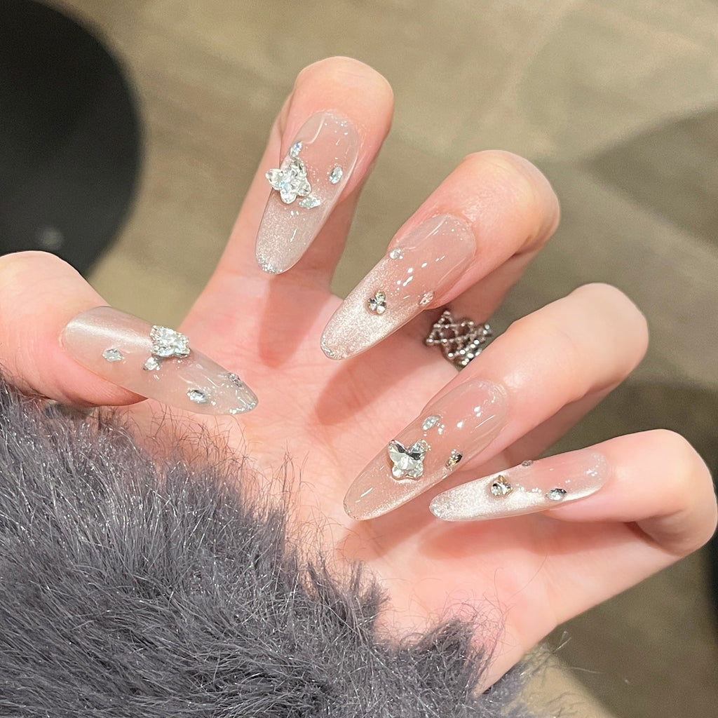 Siopsrl | Decorative Press-On Nails with Gem Accents Siopsrl