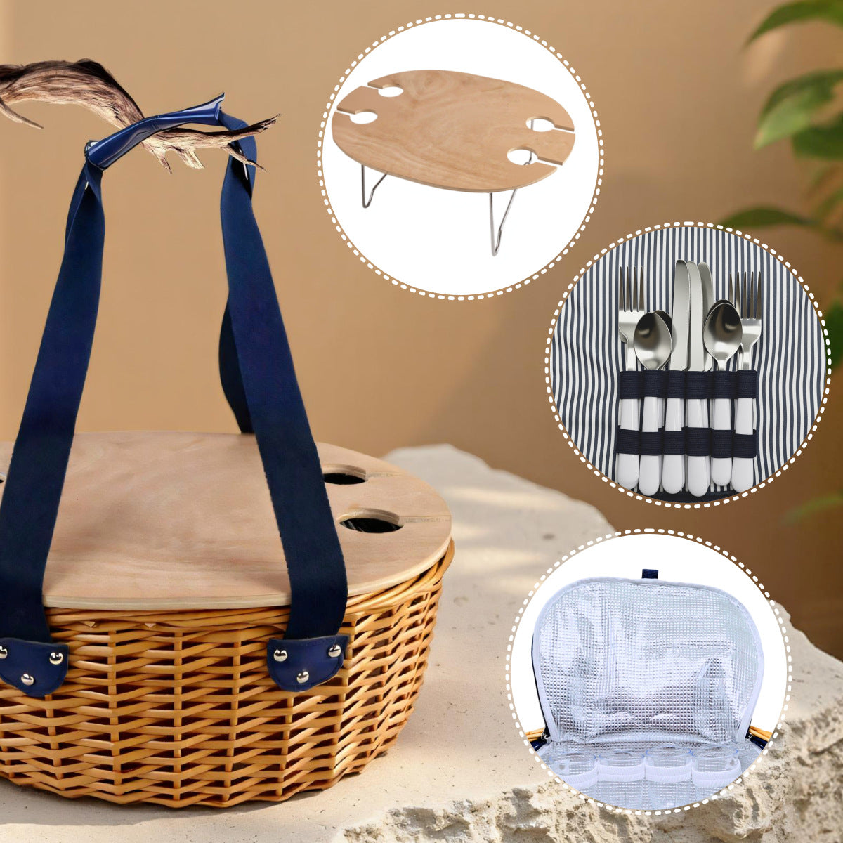 Women’s picnic basket with removable wooden lid and sturdy handles Siopsrl