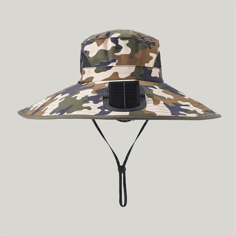 Siopsrl | Wide-brimmed outdoor sun hat with solar-powered micro fan, breathable mesh and adjustable chin strap Siopsrl