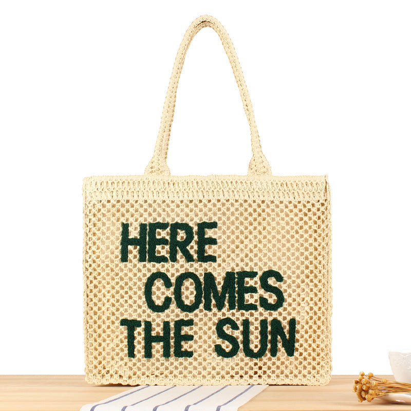 Hand-knotted basket bag with colorful lettering Siopsrl