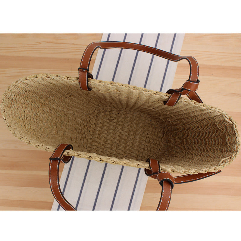 Siopsrl | Woven Natural Material Handbag with Elegant Leather Handles Siopsrl