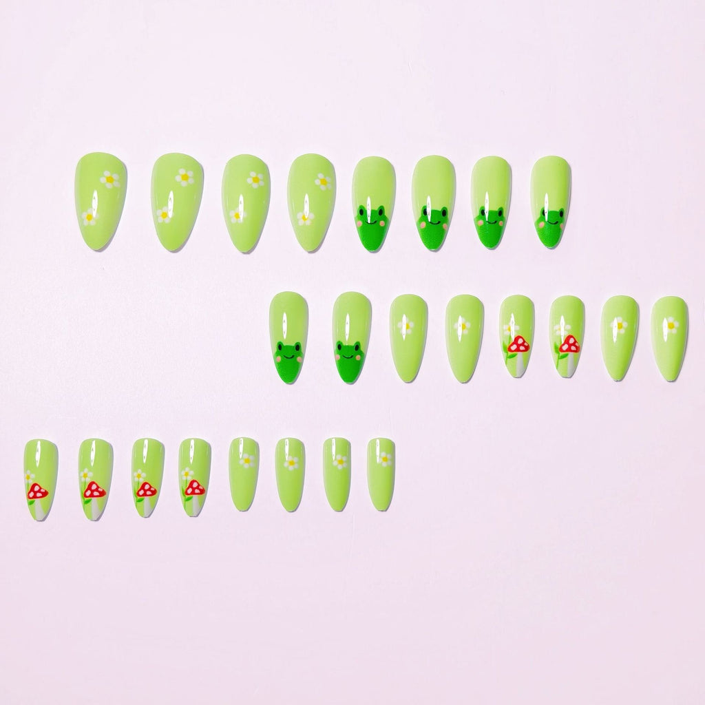 Siopsrl | Artificial nails with cute frog and flower design Siopsrl