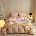 Romantic satin bedding set with floral watercolor illustration and moon bunny application Bowlift