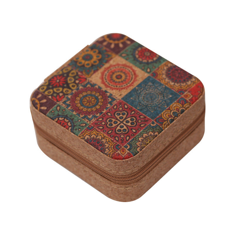 Siopsrl | Compact Floral Cork Jewelry Travel Organizer Case Siopsrl