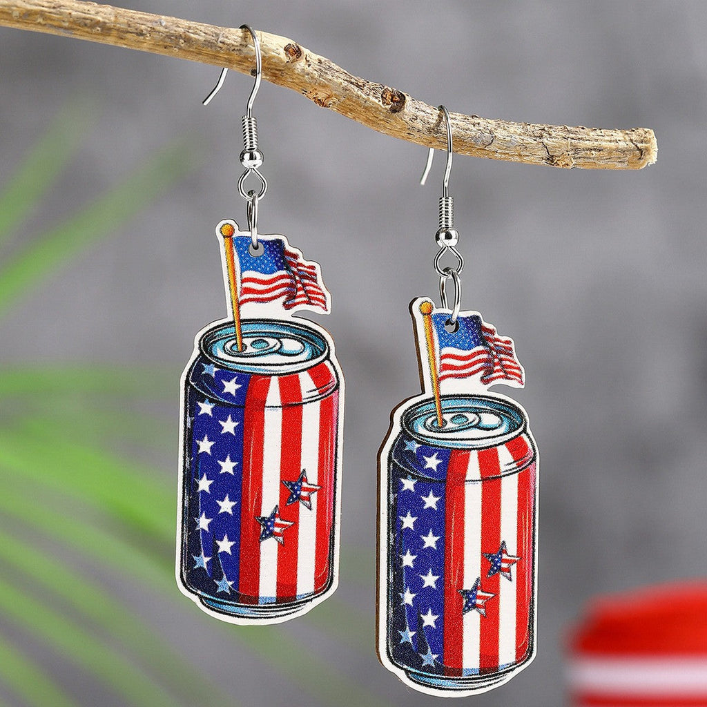 Women's handmade acrylic earrings can holder with patriotic flag motif and fish hook closure Siopsrl