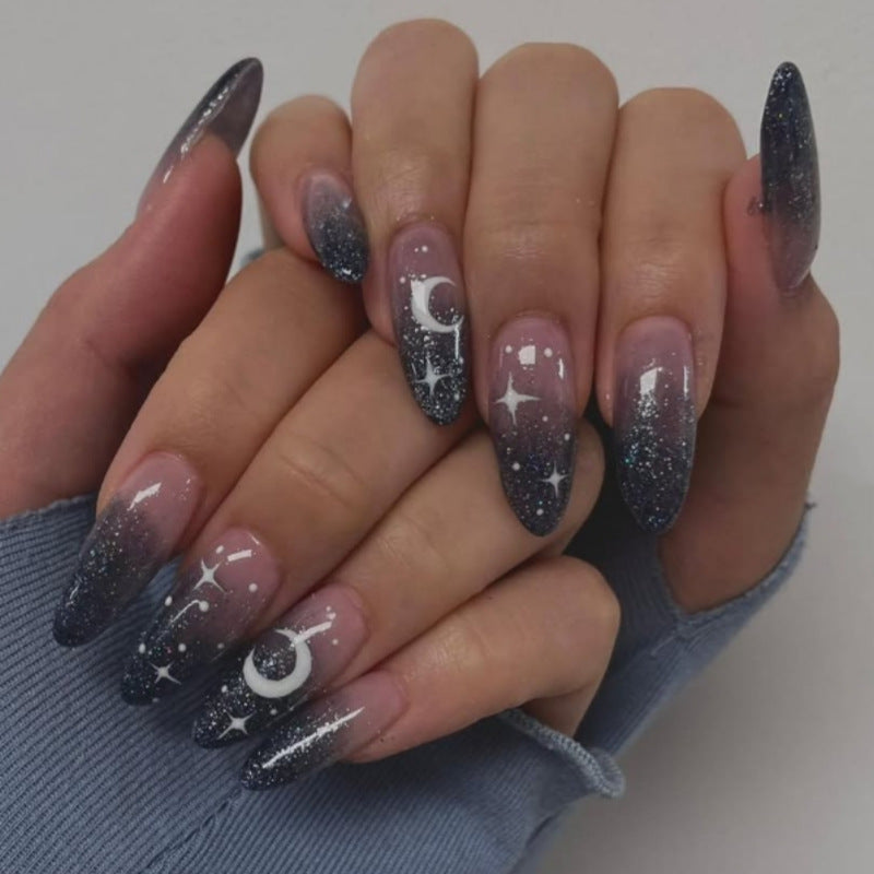 Siopsrl | Artistic Ombre Press-On Nail Set with Celestial Design Siopsrl