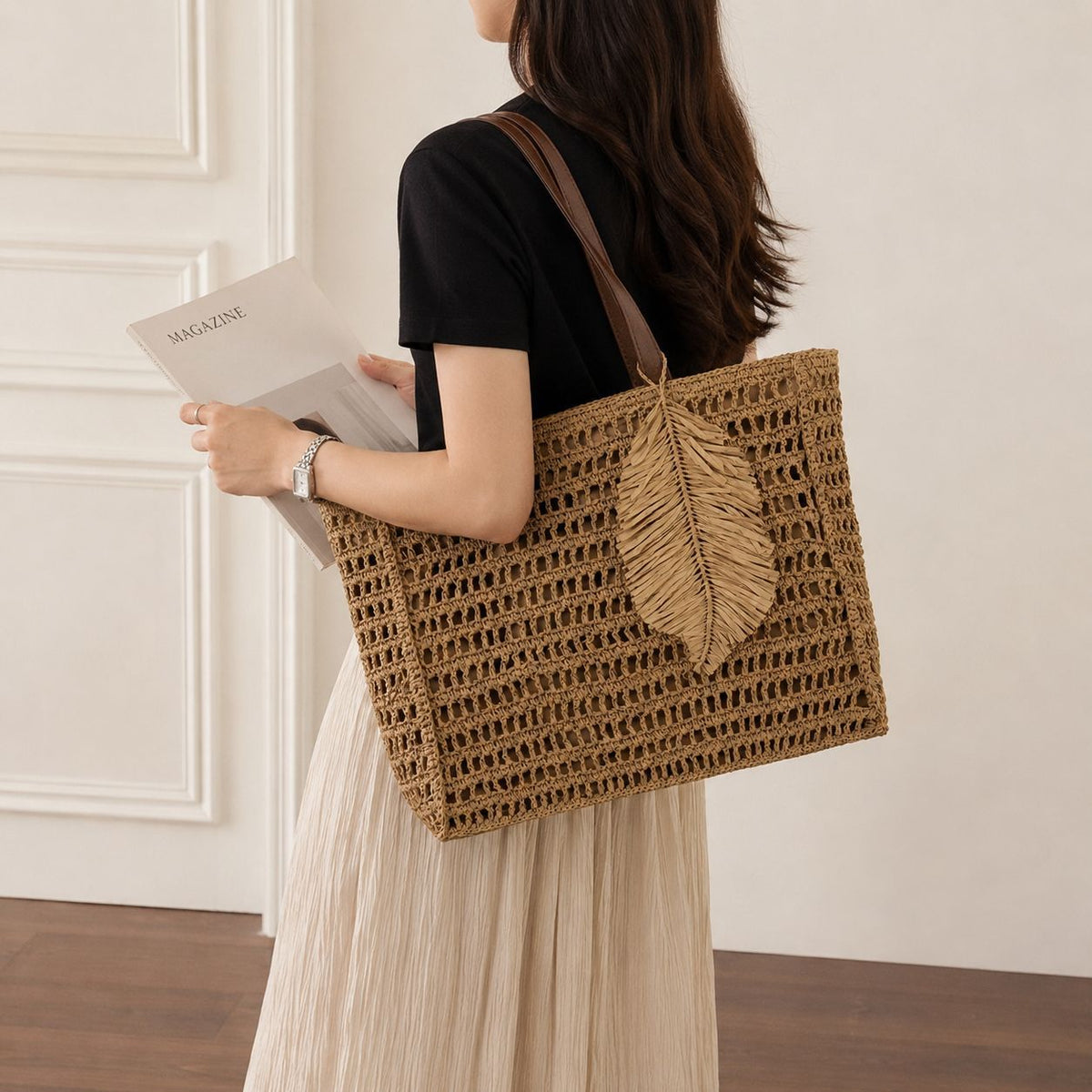 Siopsrl | Macramé Beach Bag with Leather Accents Siopsrl
