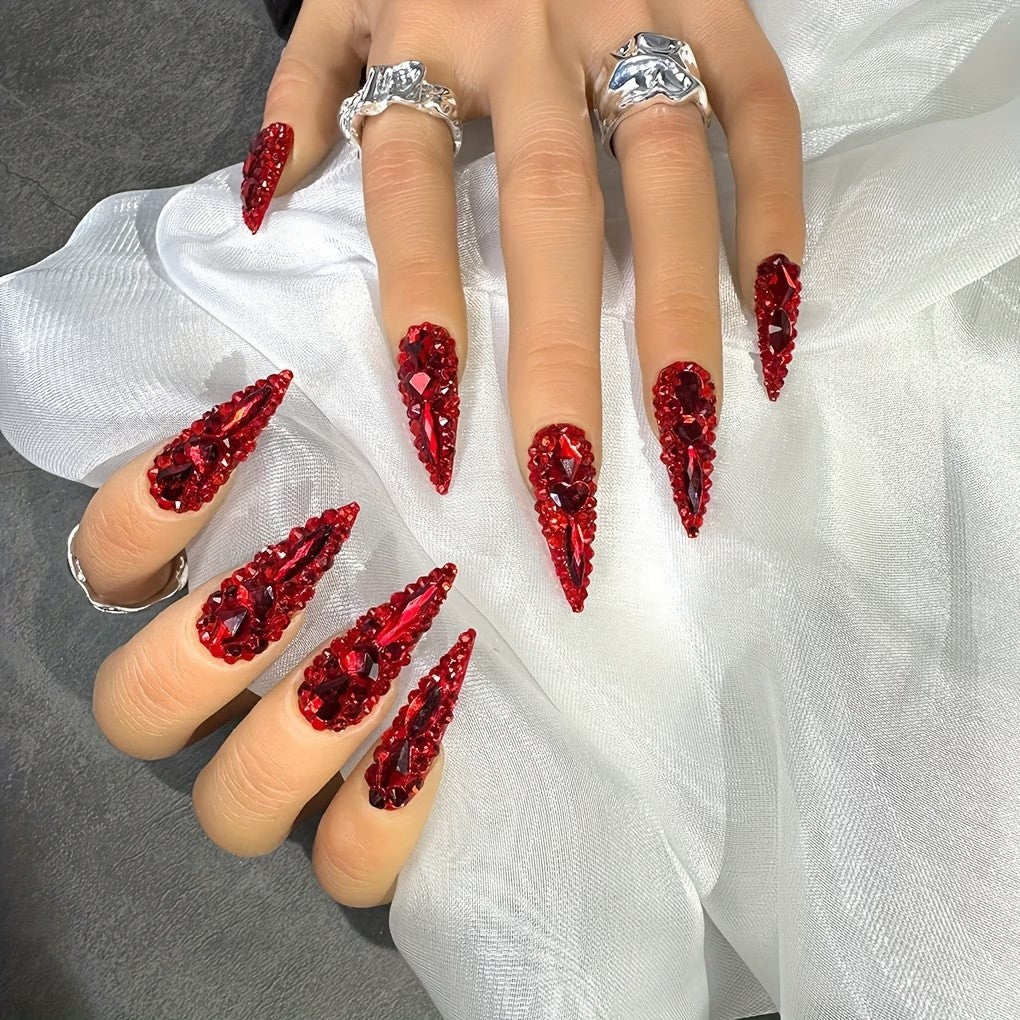 Siopsrl | Rhinestone-Embellished Stiletto Nail Extensions Siopsrl