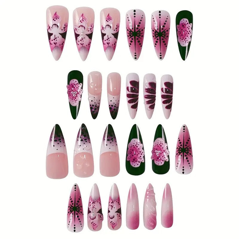 Siopsrl | Artistic Floral Stiletto Nail Extensions Siopsrl