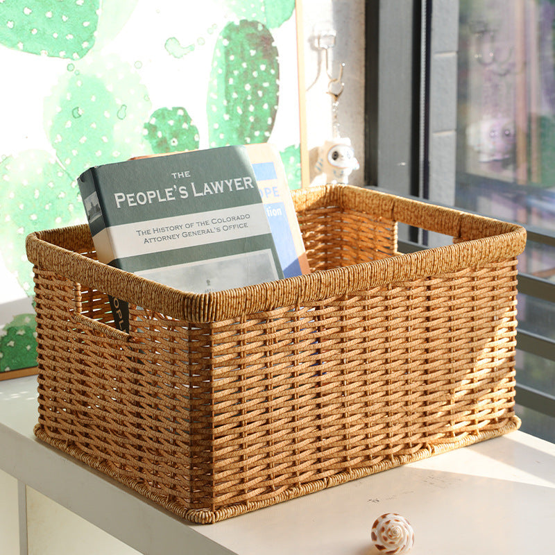 Handwoven Storage Basket with Cutout Handles