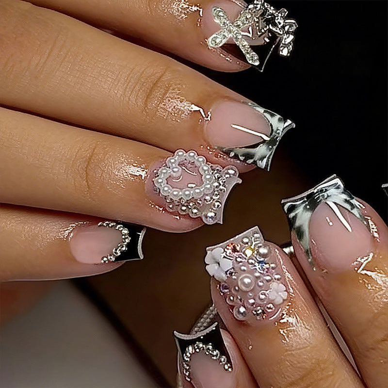 Siopsrl | Artistic 3D Nail Tips with Pearl and Bow Accents Siopsrl