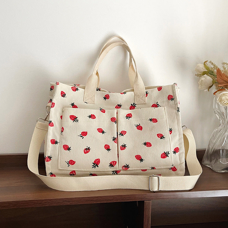Siopsrl | WoStylish Multi-Pocket Strawberry Print Canvas Tote Bag Siopsrl