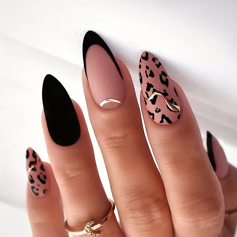 Siopsrl | Acrylic nail set with glamorous leopard pattern and elegant accents Siopsrl