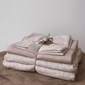 Three-piece cozy throw blanket and bedspread set made of cotton-linen mix