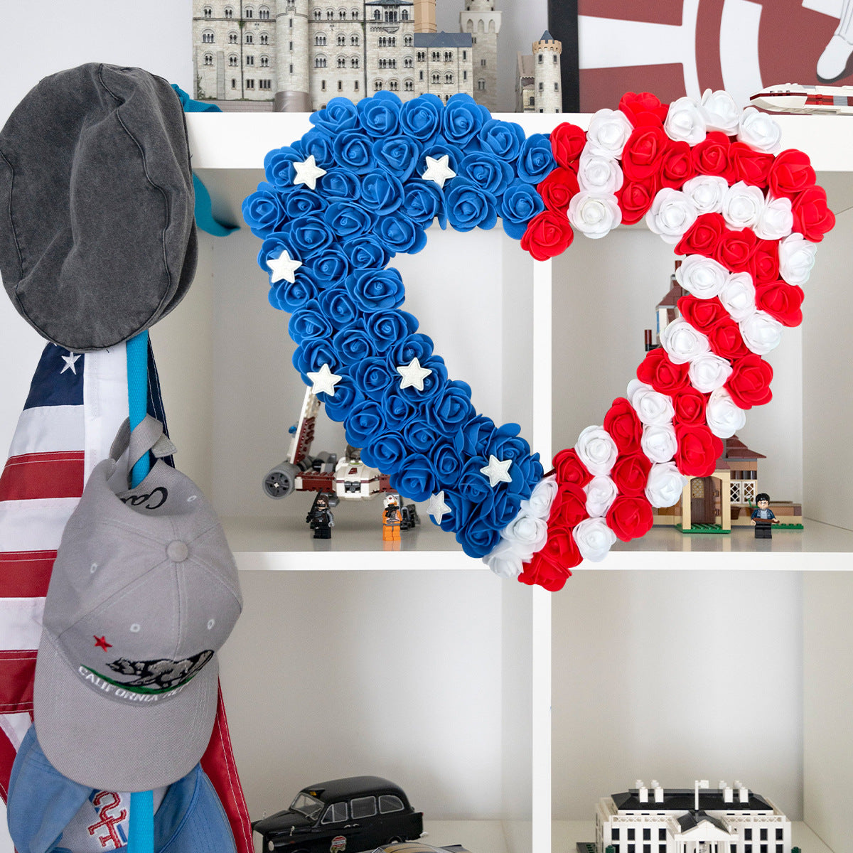 Siopsrl | Unisex nan patriotic pom pom front door wreath with star embellishments Siopsrl