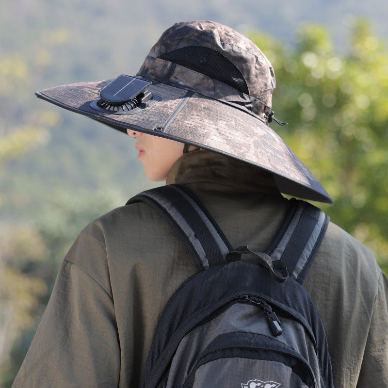 Siopsrl | Wide-brimmed outdoor sun hat with solar-powered micro fan, breathable mesh and adjustable chin strap Siopsrl