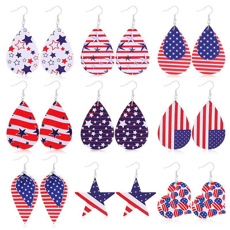 Siopsrl | Women heart-shaped drop earrings with patriotic flag print and nickel-free hooks Siopsrl