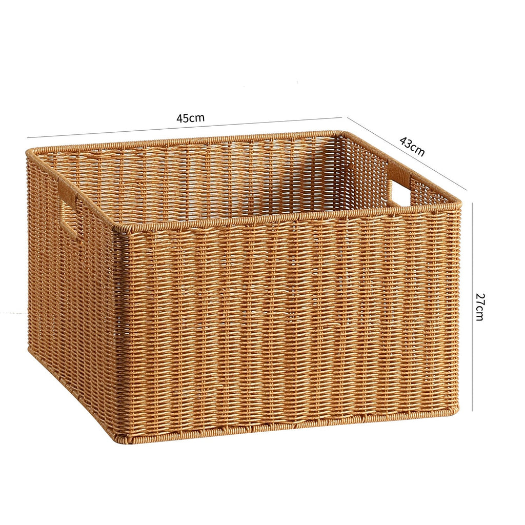 Handwoven Rectangular Storage Basket with Cut-Out Handles Siopsrl
