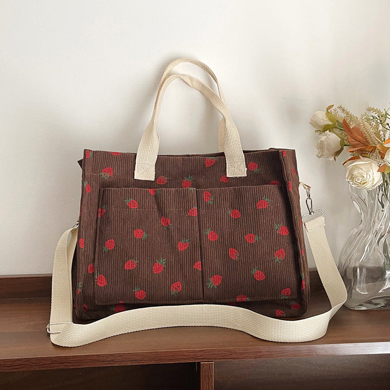 Siopsrl | WoStylish Multi-Pocket Strawberry Print Canvas Tote Bag Siopsrl