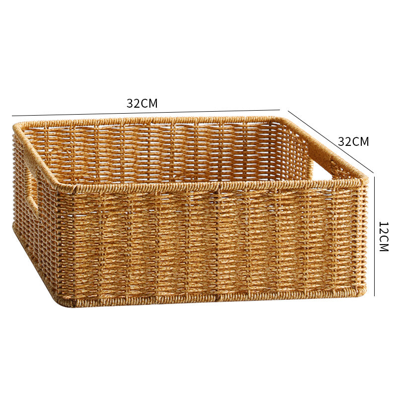 Handwoven Rectangular Storage Basket with Cut-Out Handles Siopsrl