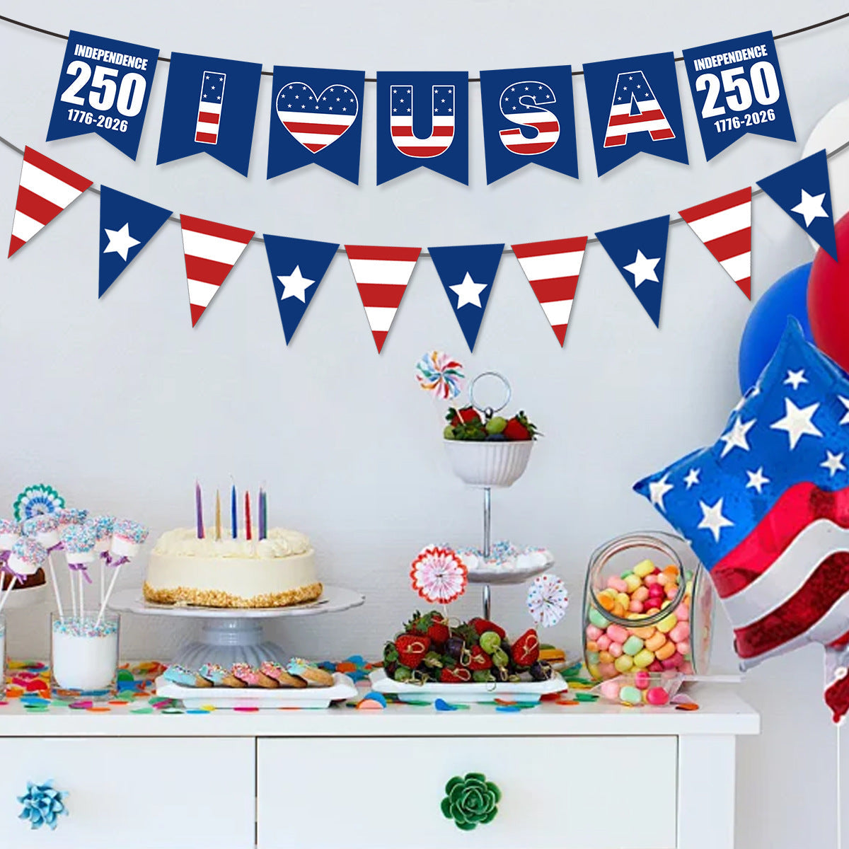 Siopsrl | Unisex nan bunting with star motifs and stripes, weatherproof polyester party decoration Siopsrl