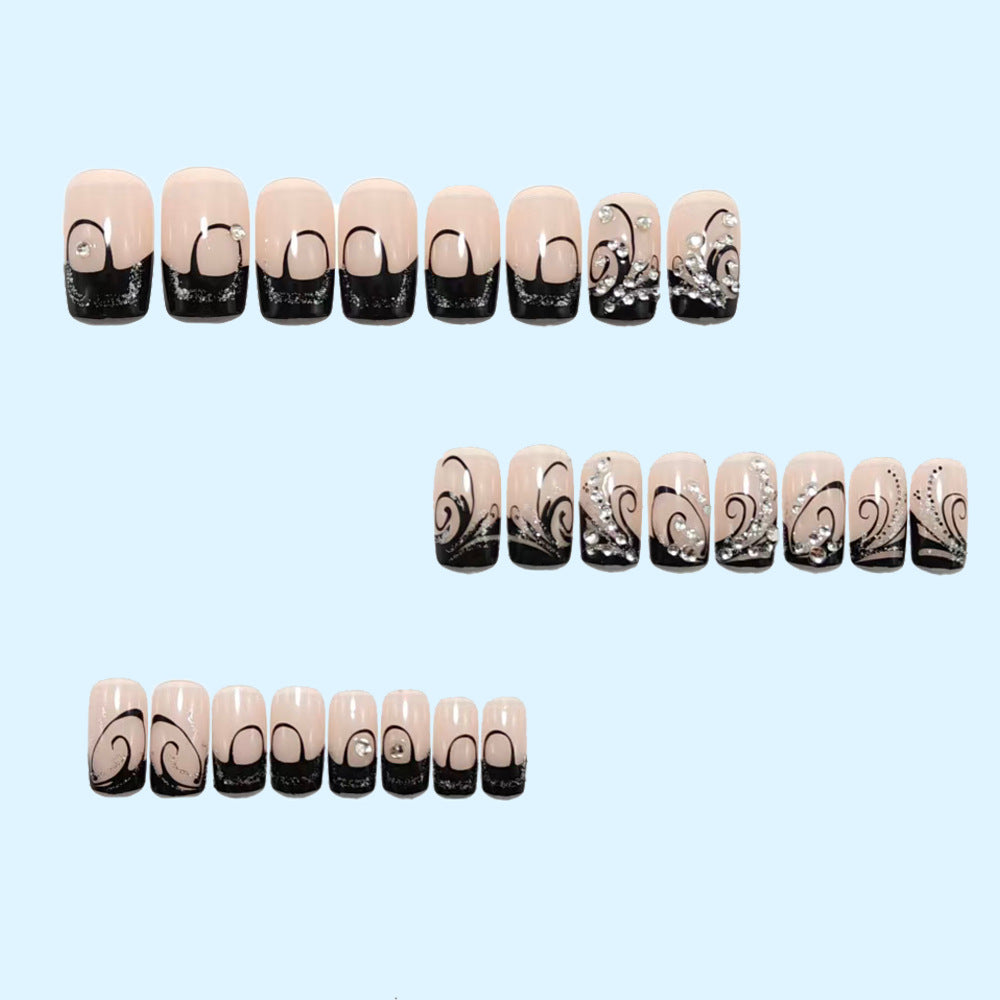Siopsrl | Artificial nails with elegant black and glitter pattern Siopsrl