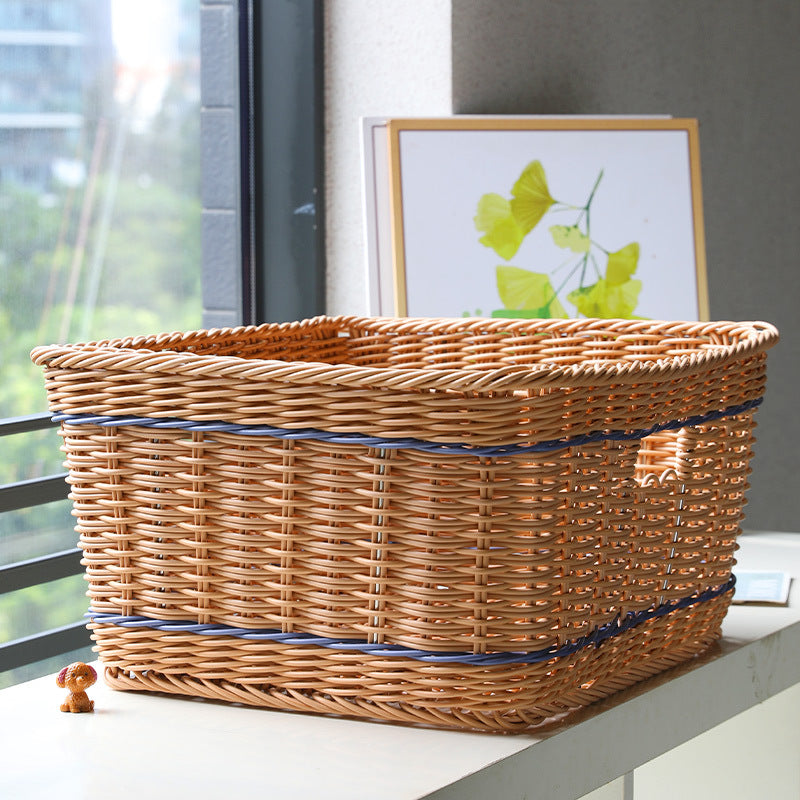 Versatile Woven Storage Basket with Cutout Handles Siopsrl